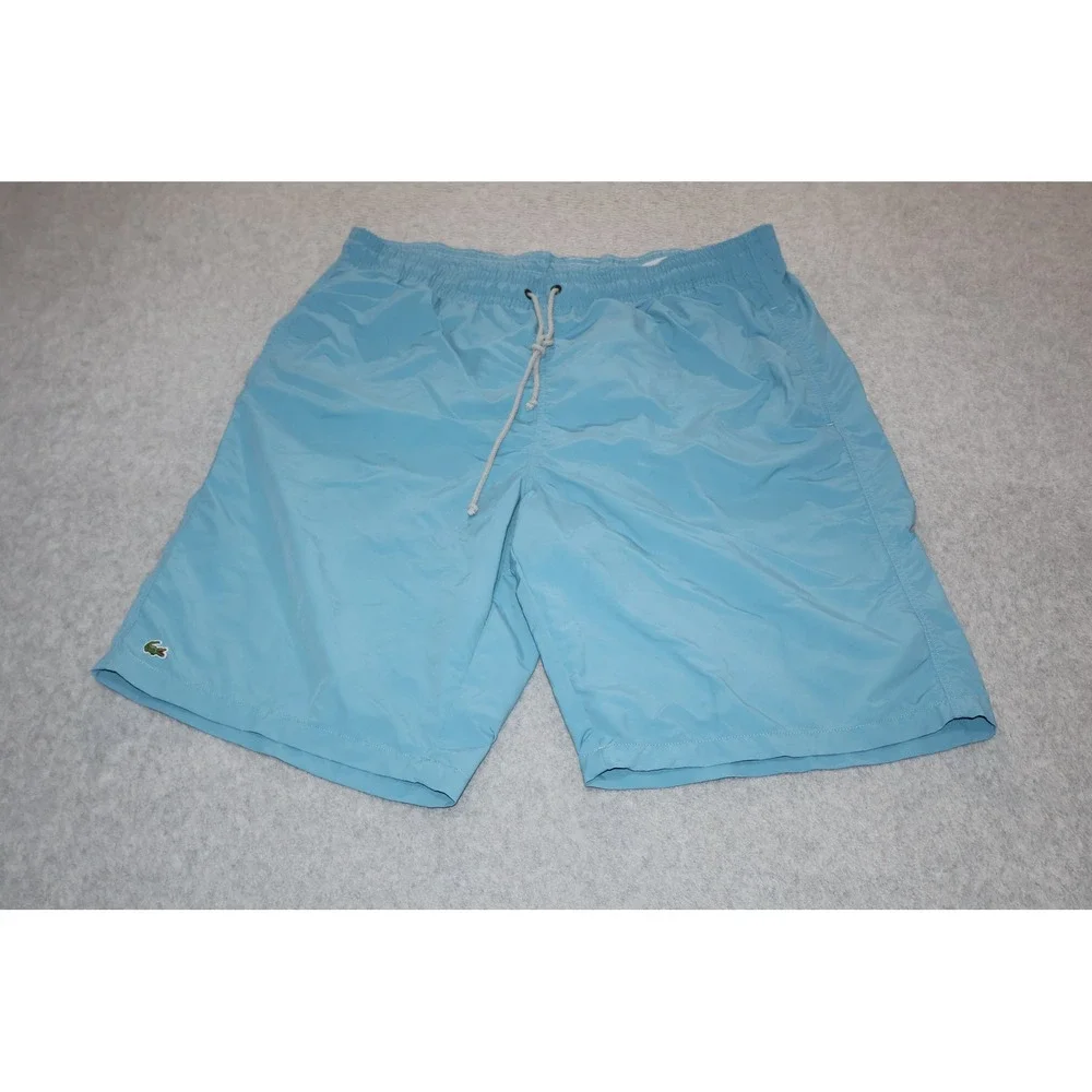 Lacoste Swim Shorts Mens XL Blue Embroidered Logo Mesh Lined Drawstring